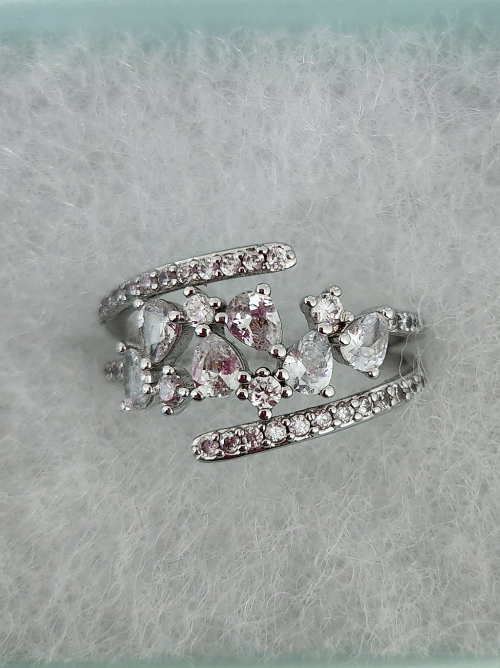 Rhodium And CZ Crystal Open Wrap Ring